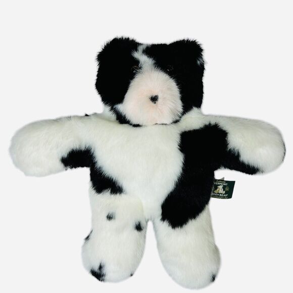 Authentic Vermont Teddy Bear Flat Cow Print Teddy Bear 13" Hand Made USA - Picture 1 of 7